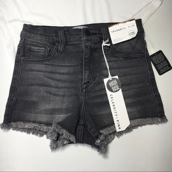 Celebrity Pink High Rise Gray Frayed Jean Shorts - Picture 2 of 8